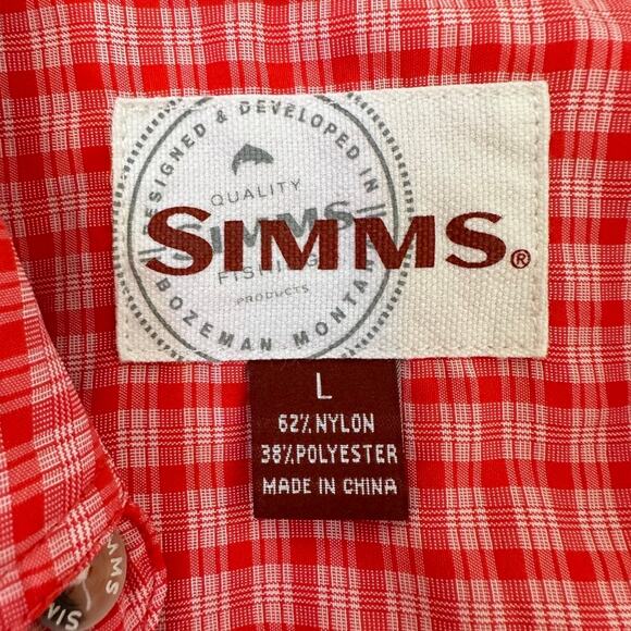 Simms Fishing Shirt Mens LARGE Gorpcore Hiking Camping Outdoor Red White Plaid - Picture 8 of 9